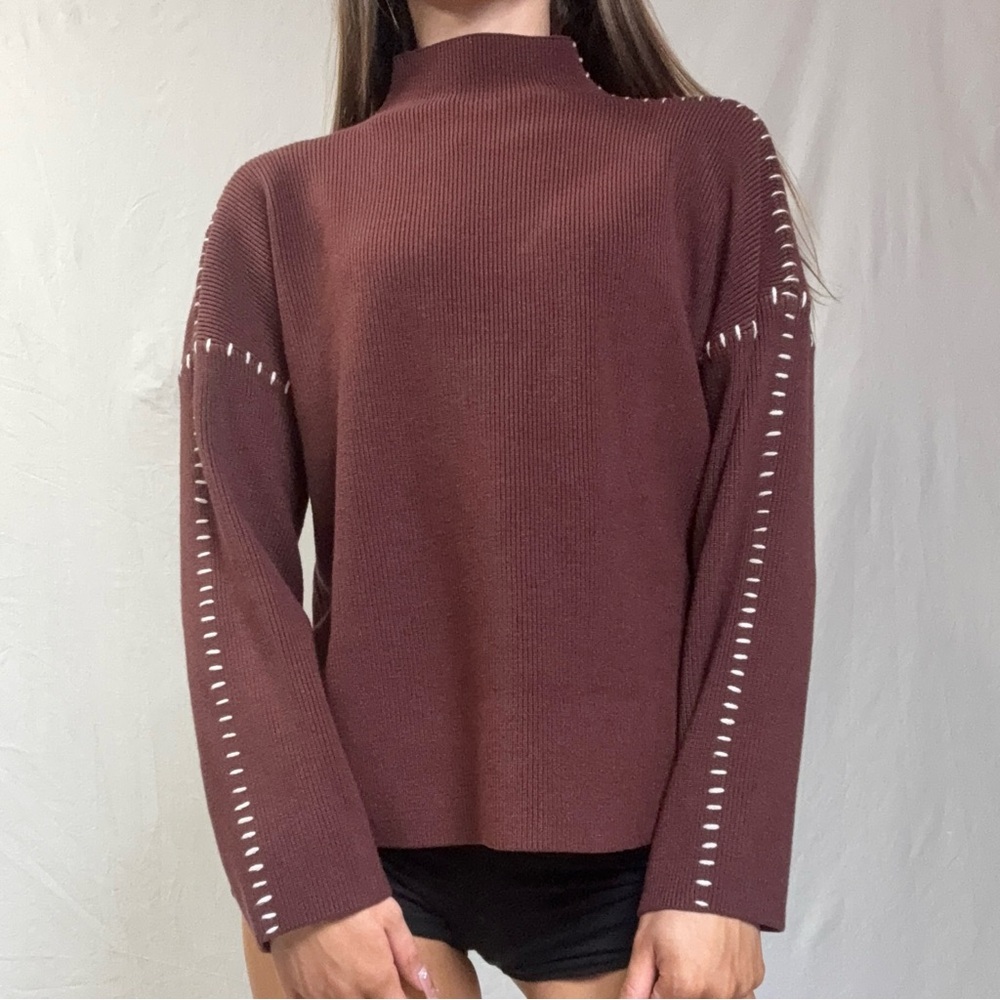 Women's Mock Neck Sweater in Deep Burgundy
